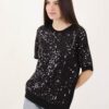 MAGLIA A MANICHE CORTE CON PAILLETTES - Nero, TU