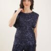 TOP MANICHE AD ALETTA CON PAILLETTES - Blu-jeans, M