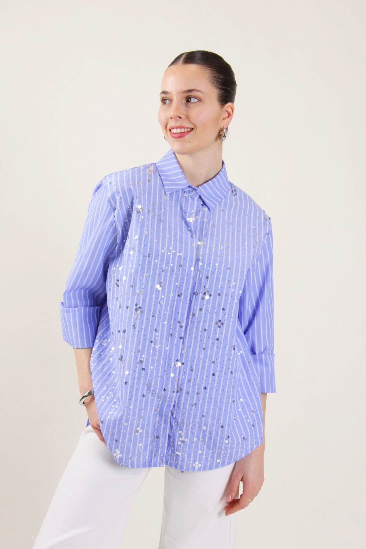 CAMICIA A RIGHE CON PAILLETTES