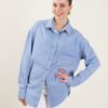 CAMICIA IN DENIM CON STRASS SU TASCA - Blu-jeans, TU